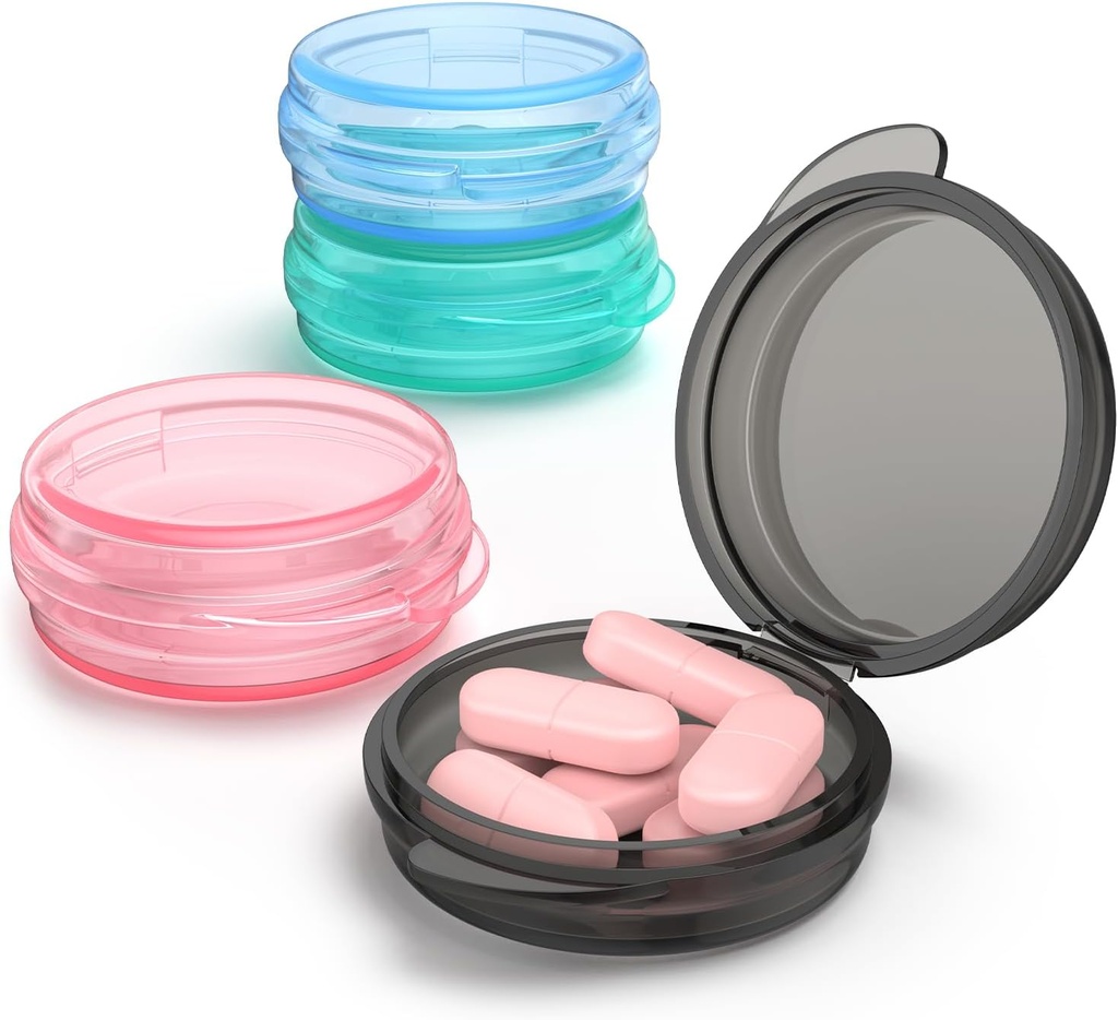 Caja pequeña de la pila, (4 Pack) Caja de la pila de viaje Portable Daily Pill Organizer Mini Contenedor de almacenamiento de medicamentos para el relleno de bolsillo