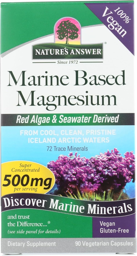 Respuesta de la naturaleza Magnesio marino, Super Concentrado 500mg Silencio Planta Basado Silencio Red Algae & Seawater Derived Silencioso libre de alcohol & sin gluten