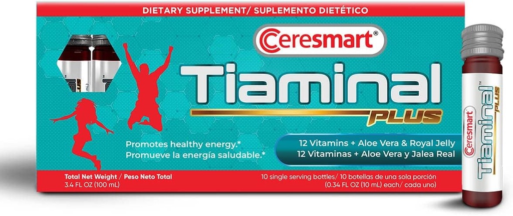 Ceresmart Tiaminal Plus Multivitamínico para Mujer y Hombre – 10 x Viales de Servicio Único Multivitaminas Suplemento dietético – Suplementos de vitaminas de aumento de energía con Aloe Vera, Royal Jelly