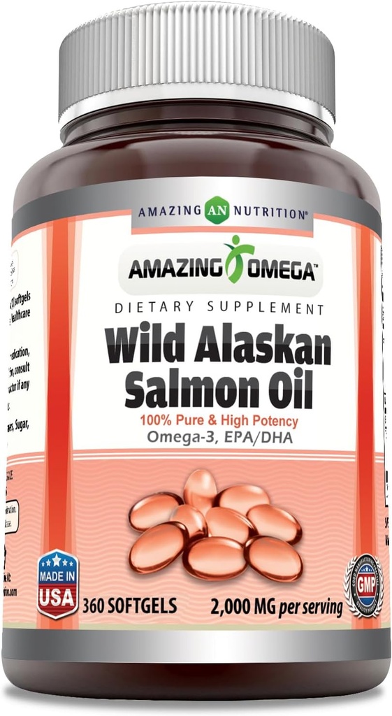 Sorprendente Omega Salvaje Aceite de Salmón de Alaska 2000mg Por Servir Softgels Suplemento (360)