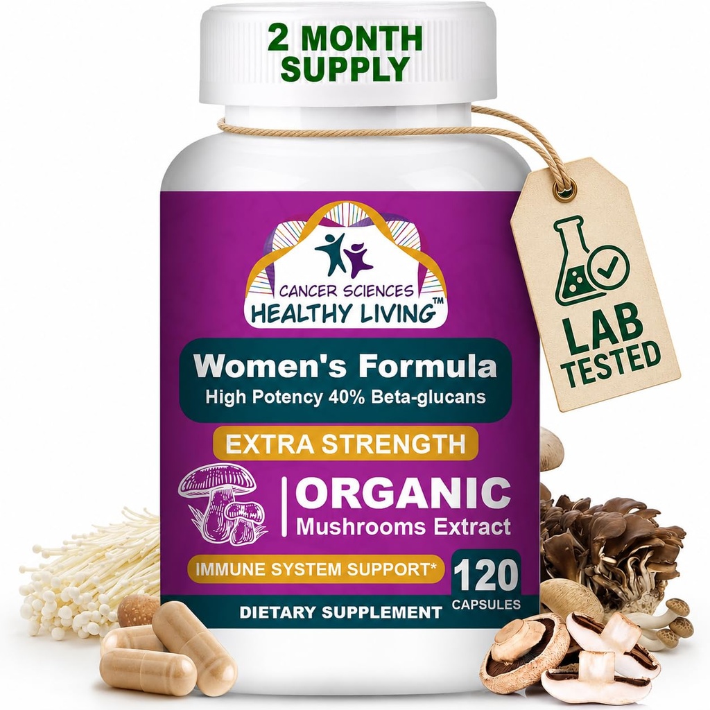 Cáncer Ciencias Ecológicas Multivitamina para Mujeres - Mushroom Suplemento Extracto - Hormonal &amp; Immune Support Vitaminas - 1.500mg Complejo de Mushroom de Bienestar No GMO con 40% Beta-Glucans,120 cápsulas