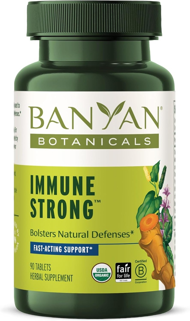 Banyan Botanicals Immune Strong – Suplemento Orgánico con Turmeric ' Tulsi ­– Fórmula ayurvédica que apoya las defensas naturales del cuerpo* – 90 Tablas – No GMO Fuente sostenible Vegan