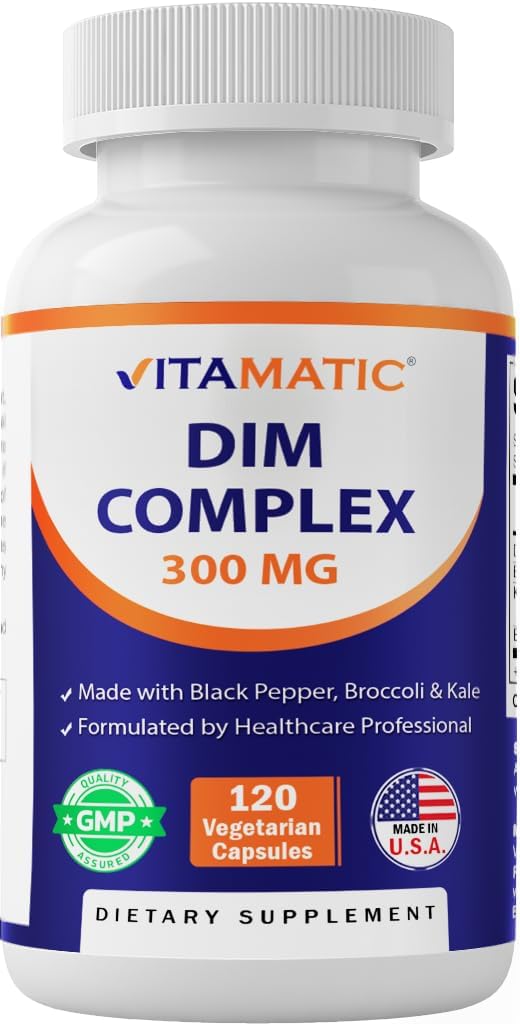 Vitamatic DIM Complejo Complementario para Hombres Mujer - 300mg - 120 Veg Capsules - Hecho con Black Pepper, Broccoli Powder - No GMO & Gluten Free - Apoya el equilibrio hormonal
