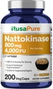 NusaPure Nattokinase 4000 FU 800mg, 200 Veggie Capsules (Vegan, Non-GMO)