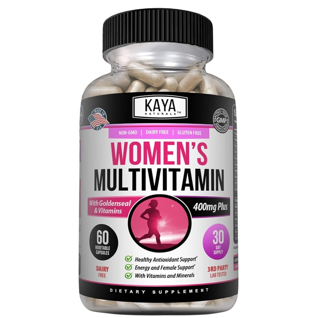 Kaya Naturals Multivitamina de la Mujer, Antioxidante Saludable en general, e Immune Support, Vitaminas A, D, C, E, Biotina, Ácido Fólico, &amp; Multi-Mineral, Energía & Metabolismo Vitamina Suplemento 60 Conde
