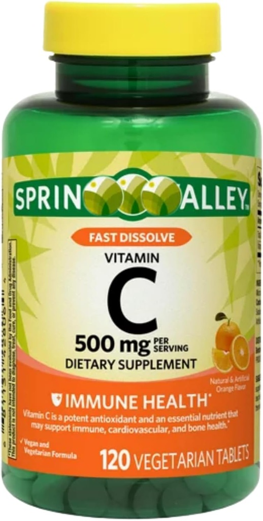 Vitamina C Immune Health Supplement Fast Spriing Vallley Tablets, Orange, 500 mg, 120 Conde (Pack of 1-120ct)