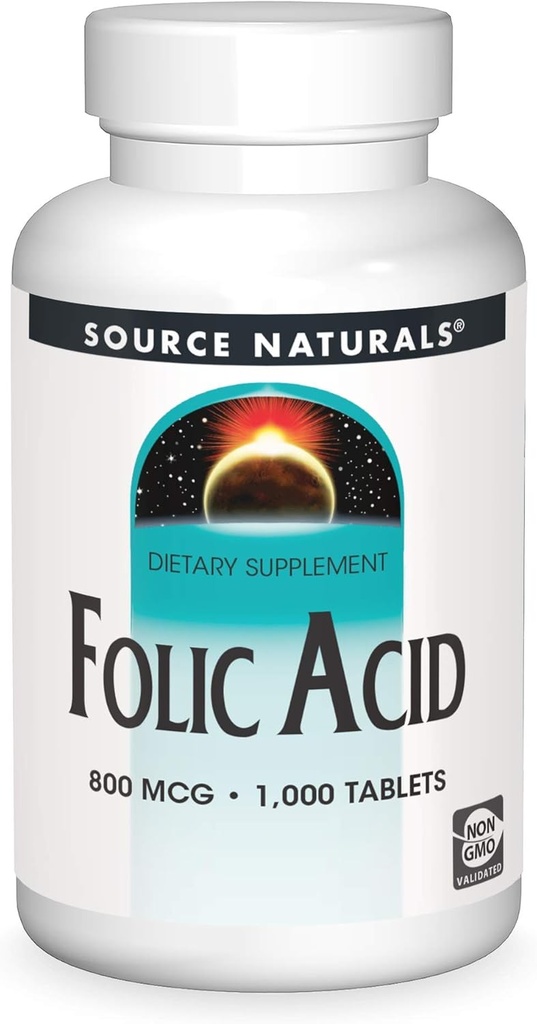 [BRSWIY35AQPGEGTI] Fuente Naturales Ácido Fólico 800 mcg Suplemento dietético - 1000 Tabletas