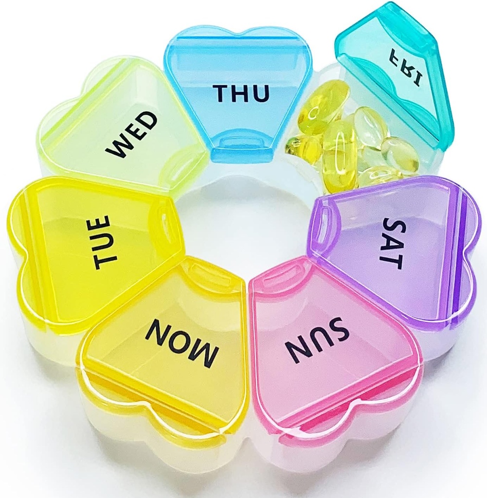 MOLN HYMY Gran Caja semanal de píldoras 7 días, Organizador de caja de píldoras 1 vez al día, Contenedor de píldoras florales una vez al día, dispensador de medicina bonita para aceite/medicación/suplementos de vitamina/Fish