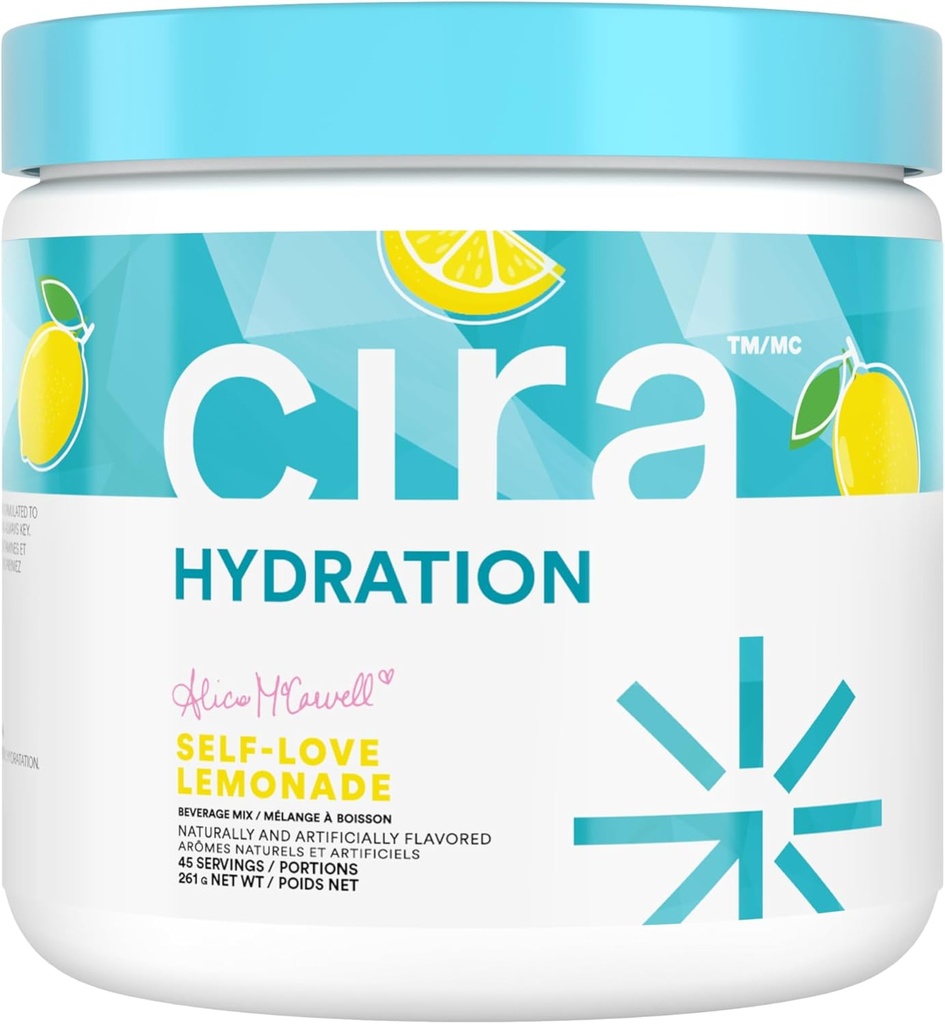 Cira Hydration Powder x Alicia McCarvell Electrolyte Drink Mix with Himalayan Salt for Dehydration Relief and Recovery - Self Love Lemonade, 45 Servings
