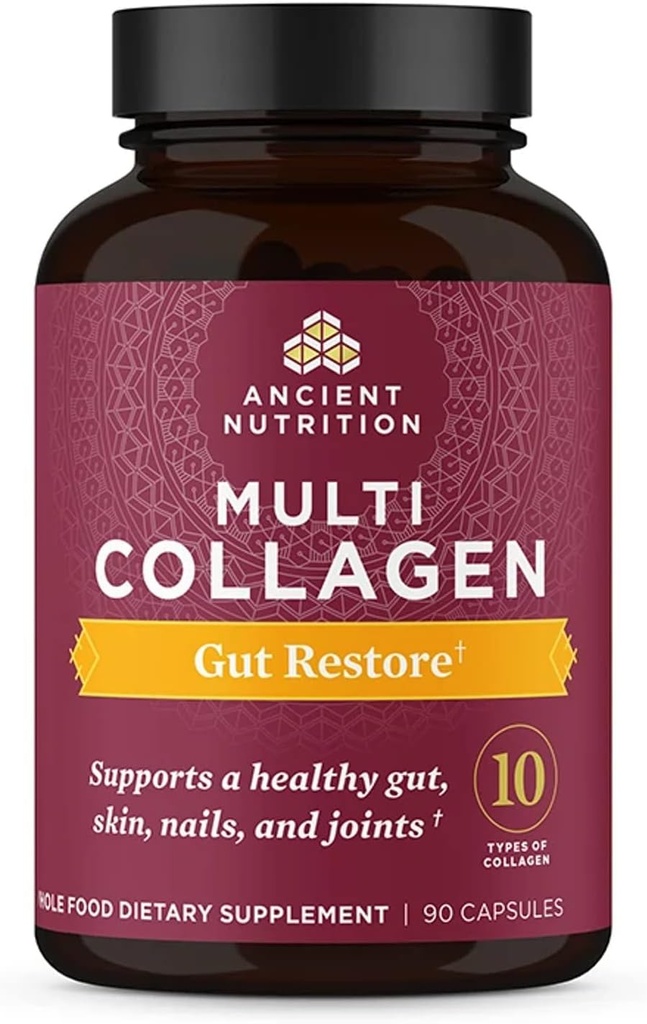 Píldoras antiguas de colágeno de nutrición con probióticos para la salud de Gut, Multi Collagen Capsules Gut Restore 90 Ct, soporta Gut, Juntas, Pelo & uñas, Gluten Gratis, Paleo y Keto Friendly