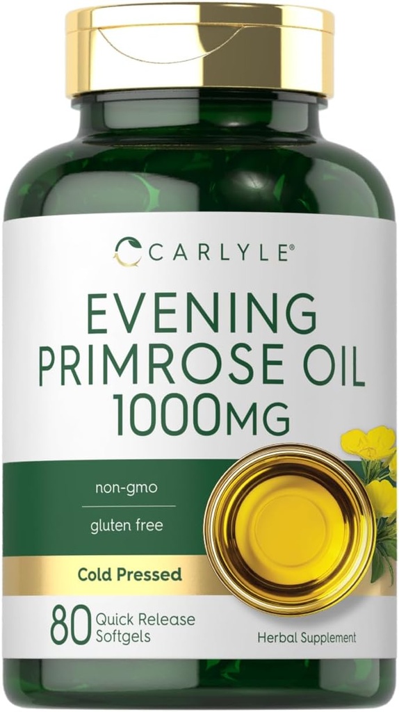 Carlyle Evening Primrose Oil Capsules 1000mg  80 Softgels ← Cold Pressed Supplement ← No Gluten Free