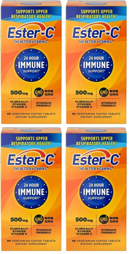 Ester-C 500 mg 24 horas Vitamina C Tablas para Apoyo Inmunitario, Suplemento Vitamina C, 90 Cuenta (Pack of 4)