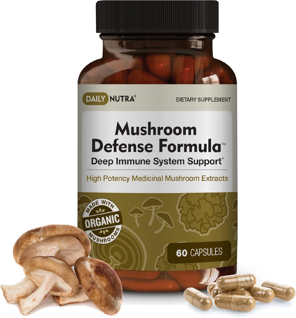 DailyNutra Mushroom Defense Fórmula - Immune Support Suplemento ← Setas orgánicas, Agua caliente extraída - Reishi, Chaga, Maitake, Shiitake & Turquía Tail (60 cápsulas)