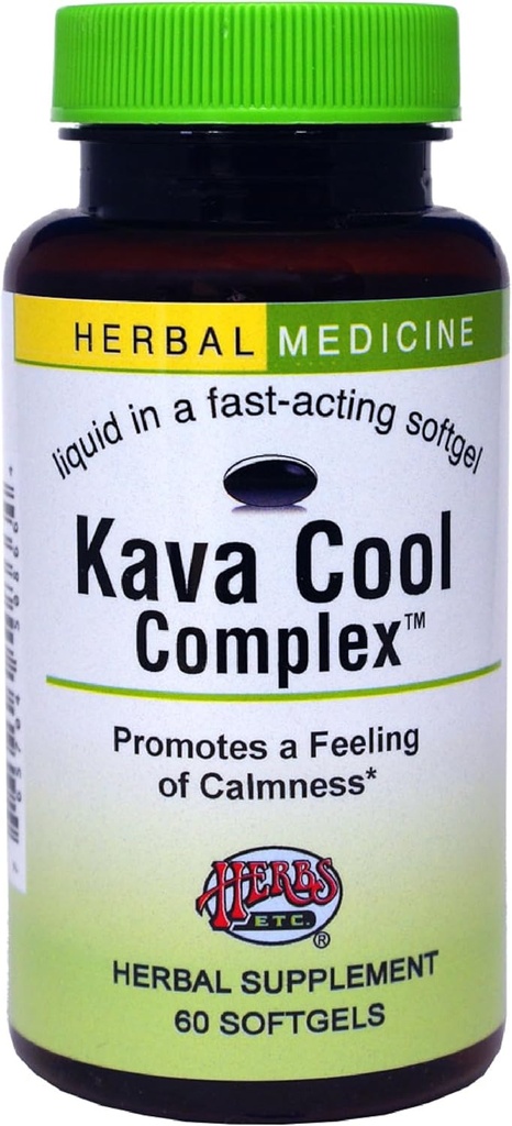 Herbs Etc. Complejo de calma Kava - Suplemento herbario para apoyar la relajación natural - Apoyos sueño relajante - Suplemento Nerve Soothing - 60 Softgels (60 Servings)