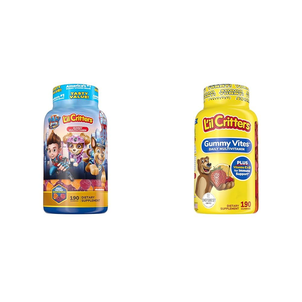 L'il Critters Paw Patrol & Gummy Vites Kids Multivitamin Gummies, 190 conde Cherry, fresa, naranja, piña y sabores de arándanos