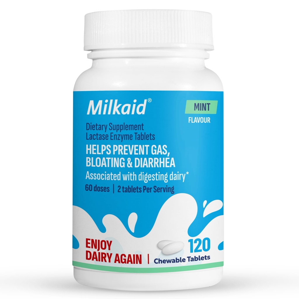Lactasa láctea Enzyme Tablas para Alivio de la Intolerancia de Lactosa tóxica Previene Gas, Bloating & Diarrhea ← Fast Acting Dairy Digestive Supplement (120 Tablets, Mint)