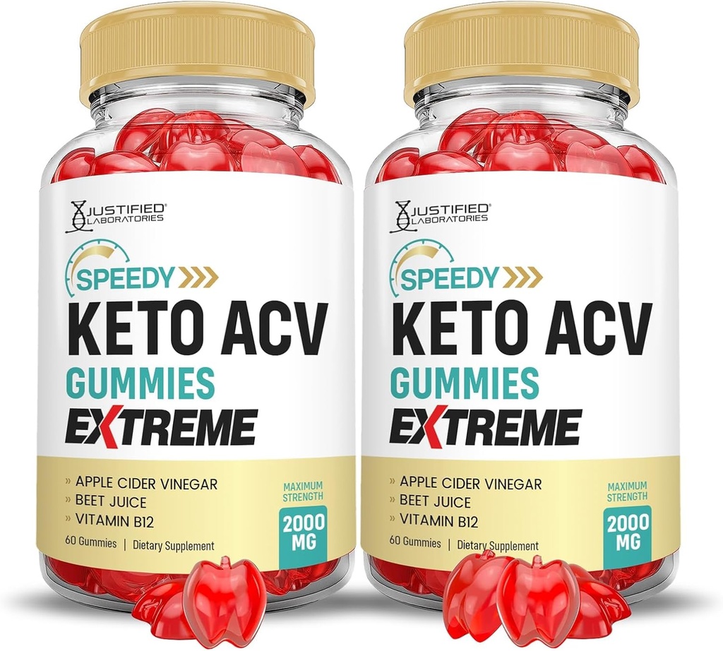 Laboratorios justificados (2 Pack Speedy Keto ACV Gummies Extreme 2000MG Speedy Keto Gummies Advanced Formula Apple Cider Vinegar con Pomegranate Beet Juice Powder B12 Vegan Non GMO 60 Gummys
