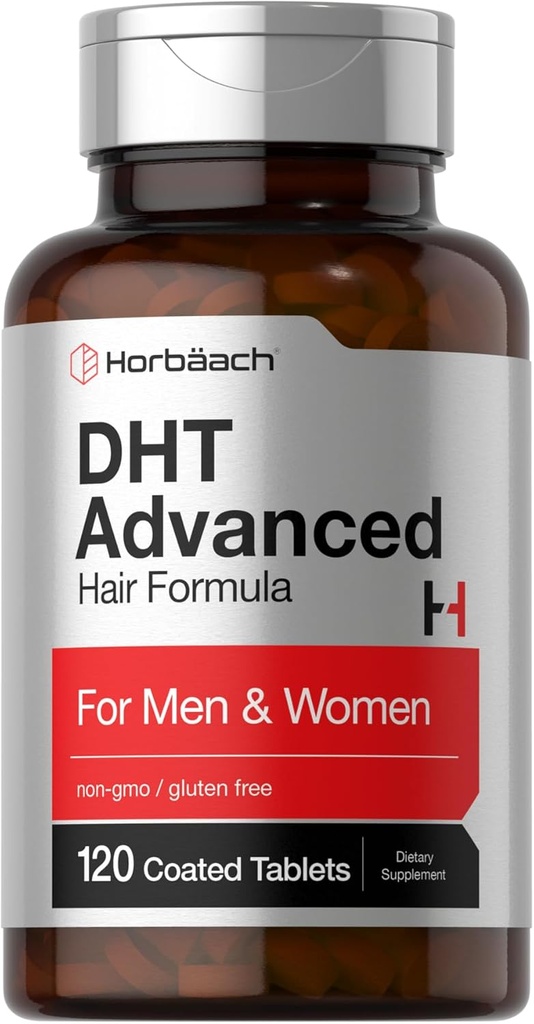Horbäach DHT Fórmula de pelo avanzada Ø 120 Tabletas ← No GMO y Gluten Free Hair Fórmula Blend con Saw Palmetto, Kudzu y Fo-Ti