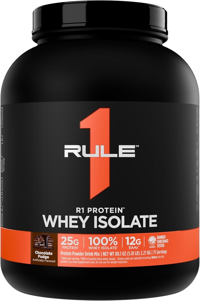 Regla 1 R1 Proteína Whey Isolate - con 25g Protein & 6g BCAA Exclusivamente de Fuentes hidrolizadas de recuperación de entrenamiento (5 libras*, Chocolate Fudge)