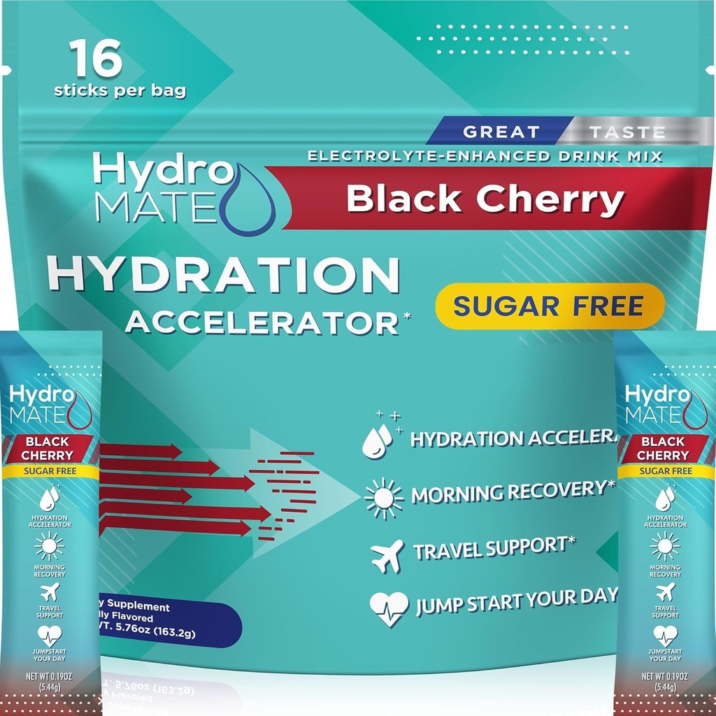 Hidratación sin azúcar de electrolito Packets Black Cherry HydroMATE 16 Sticks