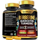 Suplemento de bereberina para hombres y mujeres, 8in1 Fórmula con quercetina, Turmérica, vinagre de manzana, hoja de remolacha &amp; Más - Digestivo, soporte para inmunes - Rich in Nutrient - 90 cápsulas