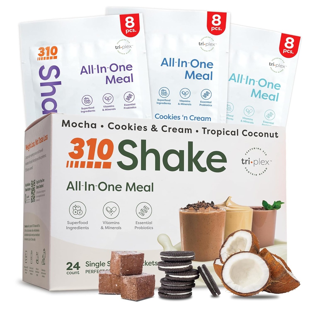310 Nutrición – All-In-One Meal Replacement Shake - Nueva Fórmula con Fiber Rich Vegan Superfood Blend - Sweeteners naturales - Baja Carb Shake, Keto & Paleo Friendly - Gluten Free - 26 Vitaminas Esenciales & Minerales - Variedad Shake Box
