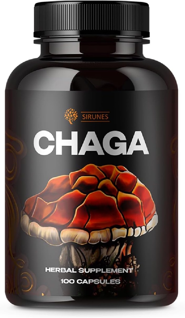 SIRUNES Mushroom Suplemento Chaga Mushrooms Capsules 100 Conde – 1000mg Setas orgánicas naturales con Chaga Mushroom Powder – Suplemento Antioxidante para Apoyo Inmunitario, Boos de Energía