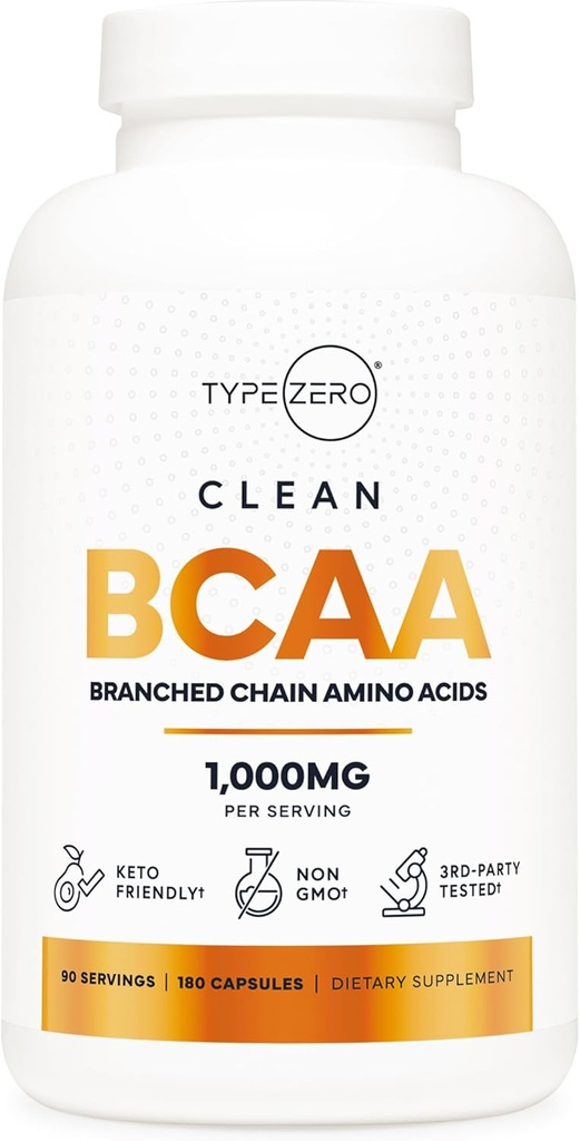 Tipo Zero BCAA 1000mg (180 cápsulas, 90 servidumbres), Aminoácidos de cadena ramificada (500 mg de L-Leucine, 1000 mg de L-Isoleucine y L-Valine)