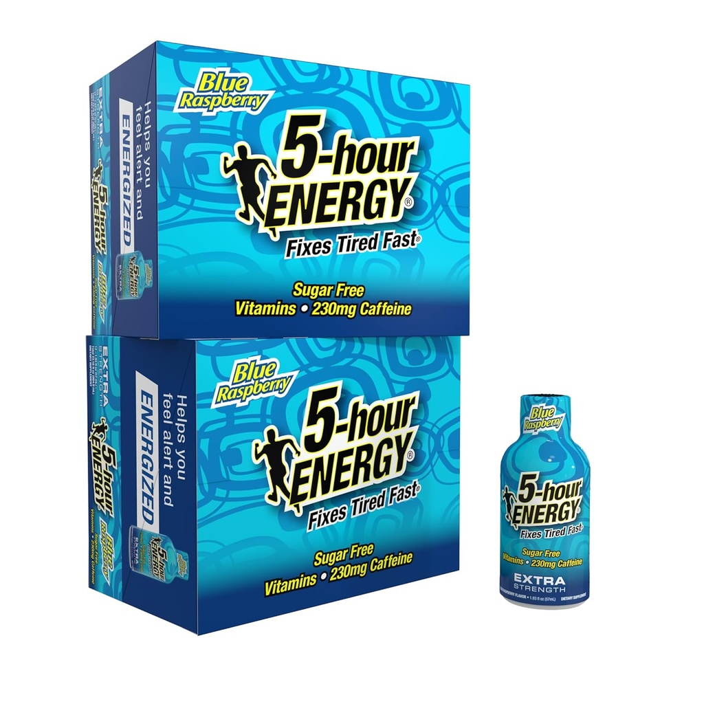 5 horas ENERGY Extra Strength Energy Shot, Blue Raspberry Flavor (1,93 oz. - 24 Cuenta) Calories Cero Libre de Azúcar, B-Vitamins ' Amino Acids, 230 mg Zapato de Energía Caffeinada, Suplemento dietético
