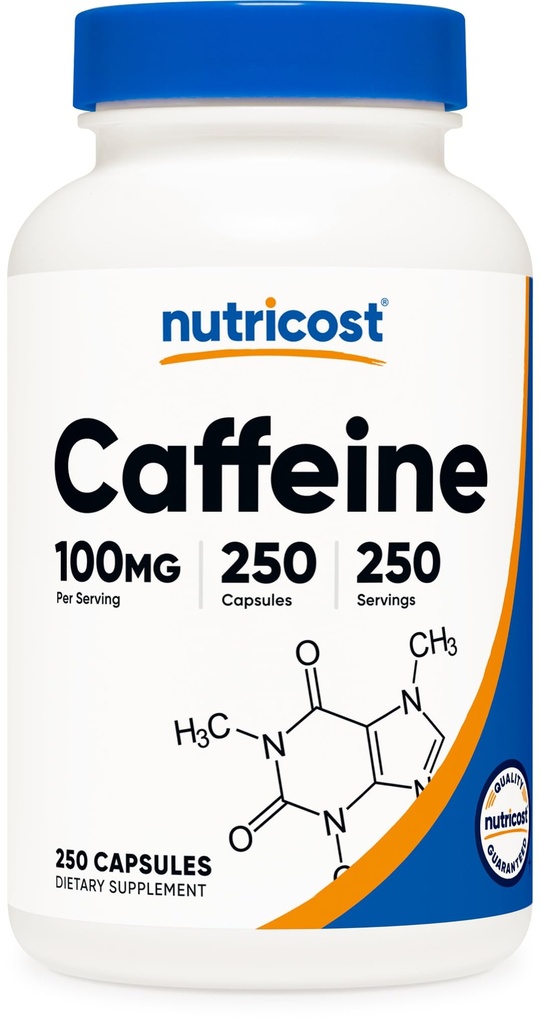 Nutricost Caffeine Pills 100mg Por Serving, 250 cápsulas