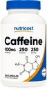 Nutricost Caffeine Pills 100mg Por Serving, 250 cápsulas