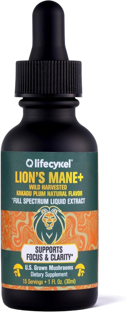 Life Cykel - León Mane Mushroom Extract with Kakadu Plum - Brain Booster Nootropic for Memory, Focus & REM Sleep - Non-GMO, Organic Mushroom Tincture - 1 Fl Oz (15 Servings)
