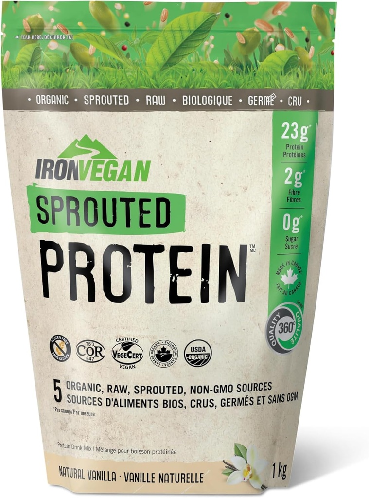 Vainilla orgánica pólvora de proteína germinada, 1000 GR