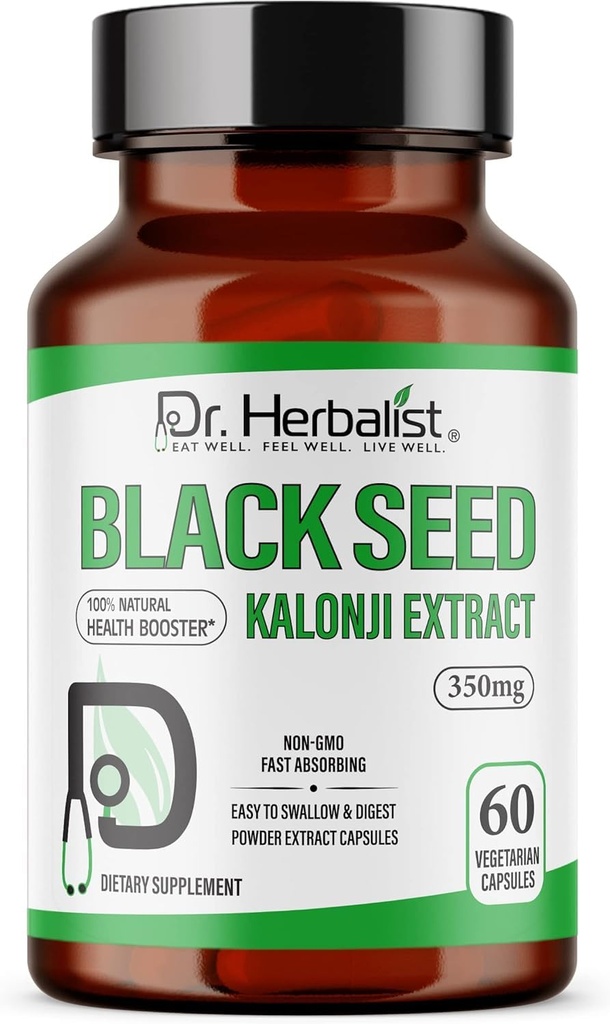 Dr. HERBALIST Black Seed Extract 350mg, Nigella Sativa Kalonji, Halal 60ct