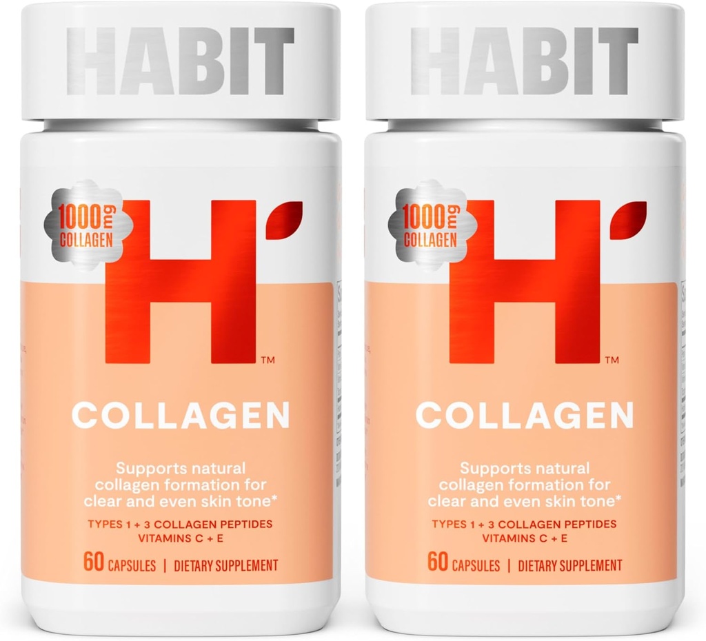 Habit Collagen Suplemento 2 Pack (120 cápsulas) - Nuevo look, 2000mg Colagen Peptides, Vitamina C & Vitamina E, Skin Health, Antioxidants, Non-GMO, Gluten Free
