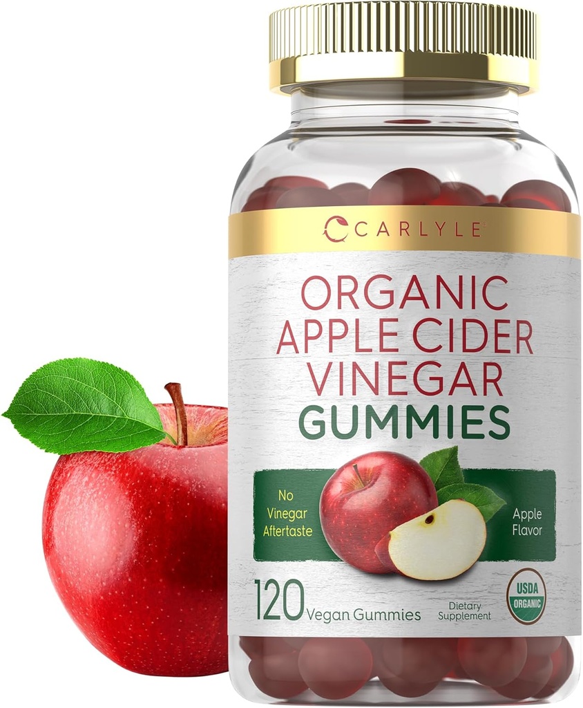 Carlyle Organic Apple Cider Vinegar Gummies Silencio 120 Conde Silencioso USDA Orgánica ← Vegan, no Gluten-Free ACV Gummies ← Apple Flavor