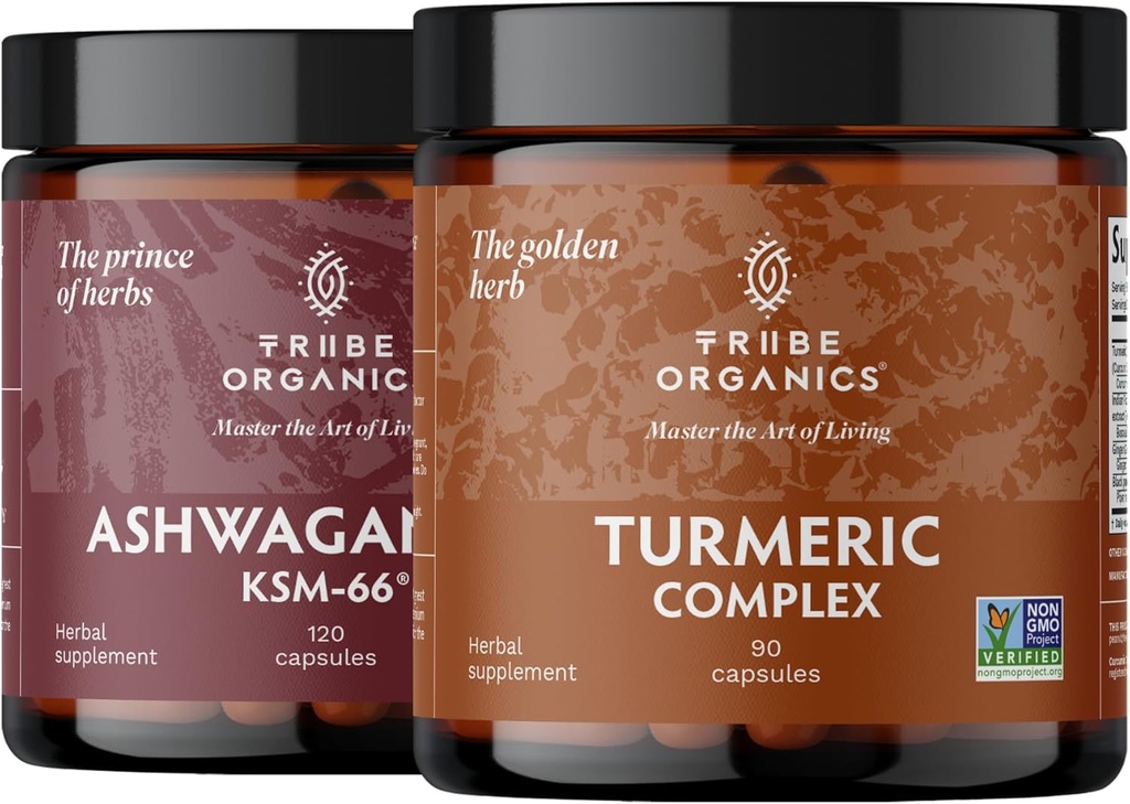 TRIBE ORGANICS Balance Duo - KSM-66 Ashwagandha 120ct + Curcumina Turmérica C3 Complejo 120ct
