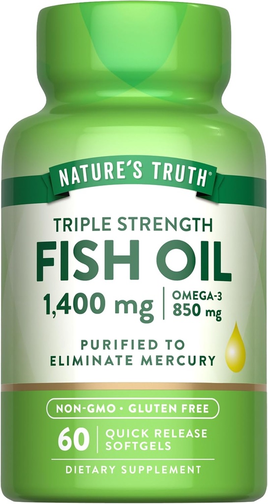 La verdad de la naturaleza Triple Strength Fish Oil Softgels ← 1400 mg Silencioso 60 Conde Silencio Active Omega 3 ← No Gluten Suplemento Libre