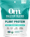 OM MUSHROOM SUPERFOOD Master Blend Mushroom Plant-Based Protein, 16 Servings Unsweetened Original, Unsweetened Plant-Based Protein with 10 Mushrooms & Adaptogens, GLP-1 Support