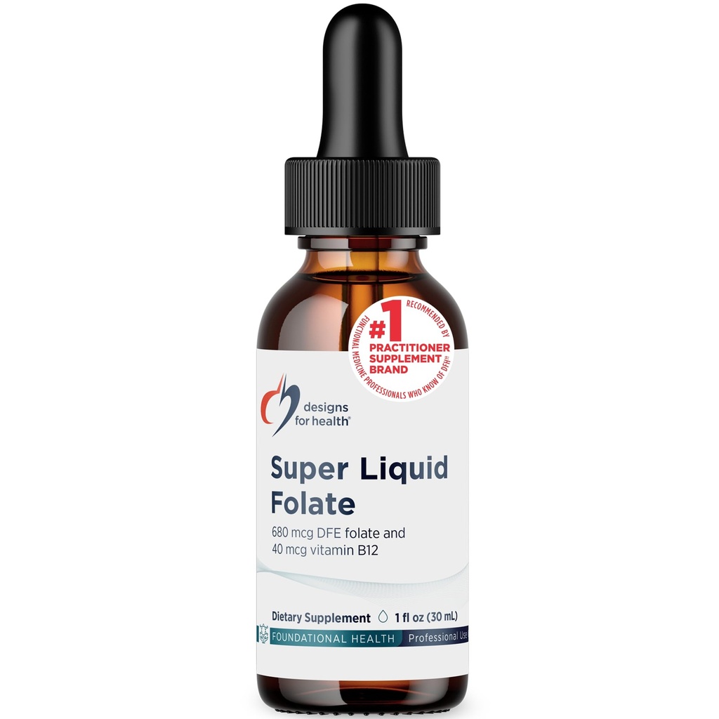 Diseños para la salud B12 + gotas de folato - Super líquido Folato con vitamina B12 como metilcobalamina - 400mcg Folate + 40mcg Metil B12 por gota, No GMO + Vegetariano (660 Servings / 1 Fl Oz)