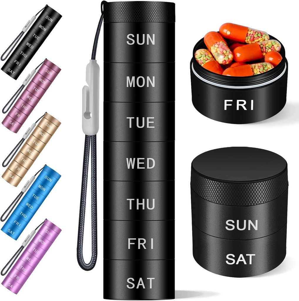 Aluminium Travel Pill Organizer,Caso de Píldora de Metales,Mantenedor de Píldoras, Moisture Proof Waterproof Daily Pill Box 7 Day, Gran Contenedor de Píldoras para contener vitaminas,Medicación,Suplementos