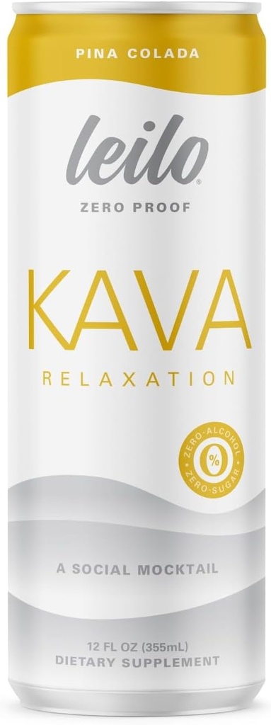 LEILO Silencio Kava Powered Pina Colada Mocktail Drink ← 12-Pack - Libre de azúcar Apoyo a la relajación funcional ¦ 12 fl oz Cans (Pack of 12)
