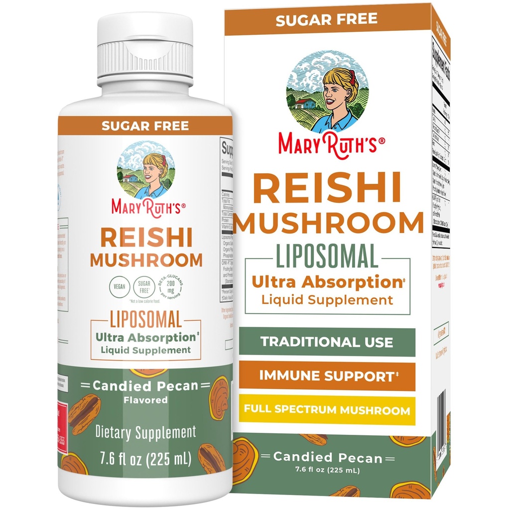 MaryRuth Orgánicas Reishi Vegan Mushroom Suplemento TEN Ultra Absorption Liposomal TEN Immune Apoyo con 200mg Beta-Glucans, Vegan ←Full Spectrum Reishi Mushrooms Fruiting Body ← 7.6 oz,