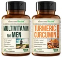 Vimerson Health Men's Multivitamin + Turmeric Curcumin with Black Pepper Extract Bundle. Soporte conjunto e inmunitario, alivio de molestias, propiedades antioxidantes para él