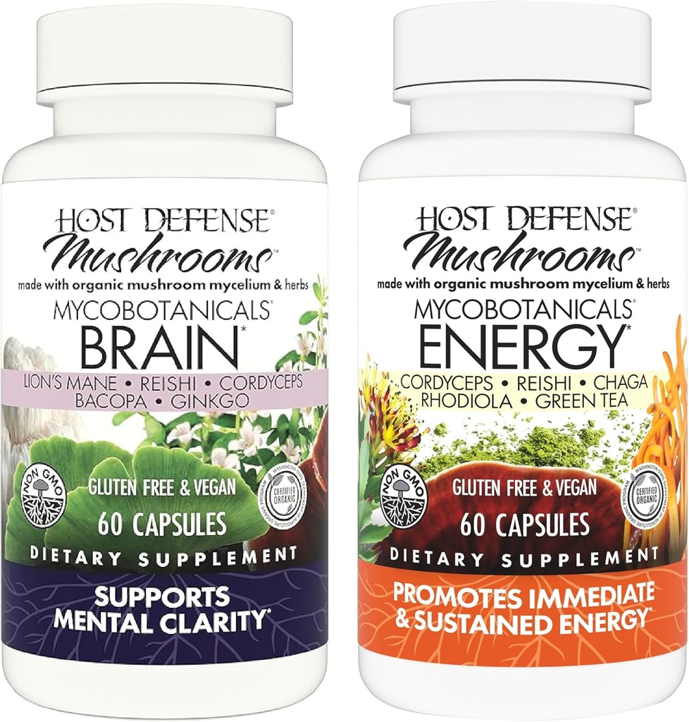 Host Defense Bundle with MycoBotanicals Brain* Capsules, 60 Conde & MycoBotanicals Energy* Capsules, 60 Conde - Support Memory & Focus - Support Sustained Energy*
