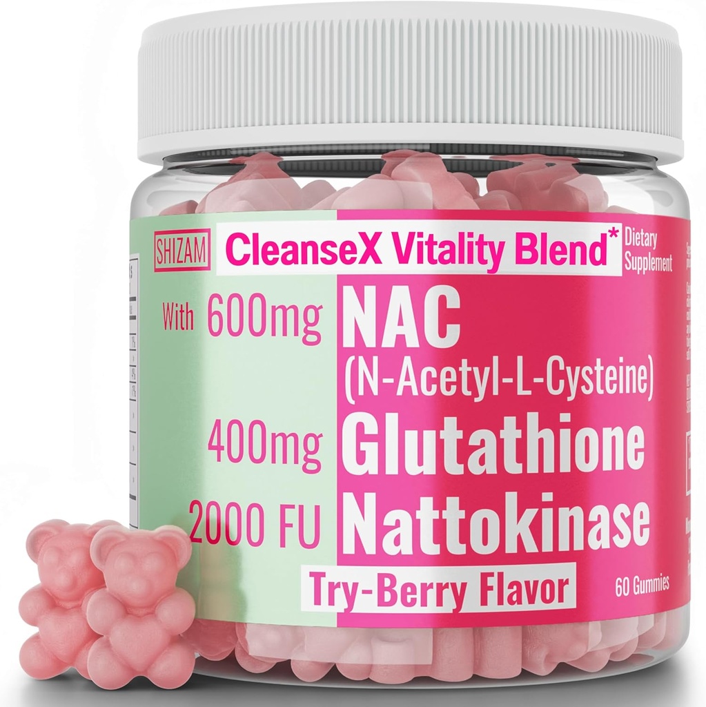 SHIZAM 600mg NAC 2000 FU 100mg Nattokinase " 400mg Reducido L Glutathione Gummies, N-Acetyl Cysteine Capsule Powder Pill Liquid Supplement/Supplements Alt, Organic N Acetylcysteine 1000mg 4000 600 mg