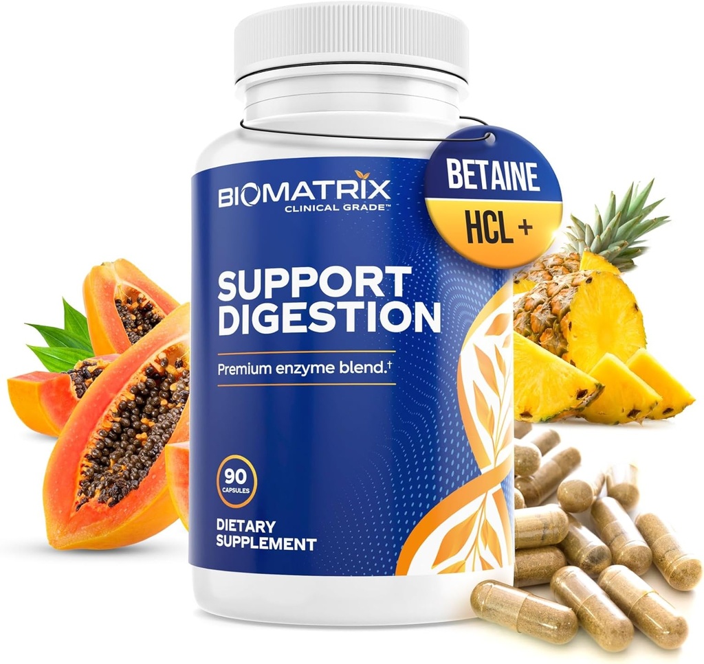Suplemento de Enzimas Digestivas (90 cápsulas) Apoyo Digestión - con Bila Purificada, Pancreatina, Enzimas vegetales, Ox Bile, Betaine HCL, Apoyo Digestión de Carbohidratos y Proteínas Fats