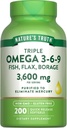 La verdad de la naturaleza Triple Omega 3 6 9 TENIDO 3600mg ANTE 200 Softgels TENIDO Fish, Flax, y Borage Oils ← Non-GMO & Gluten Free Supplement