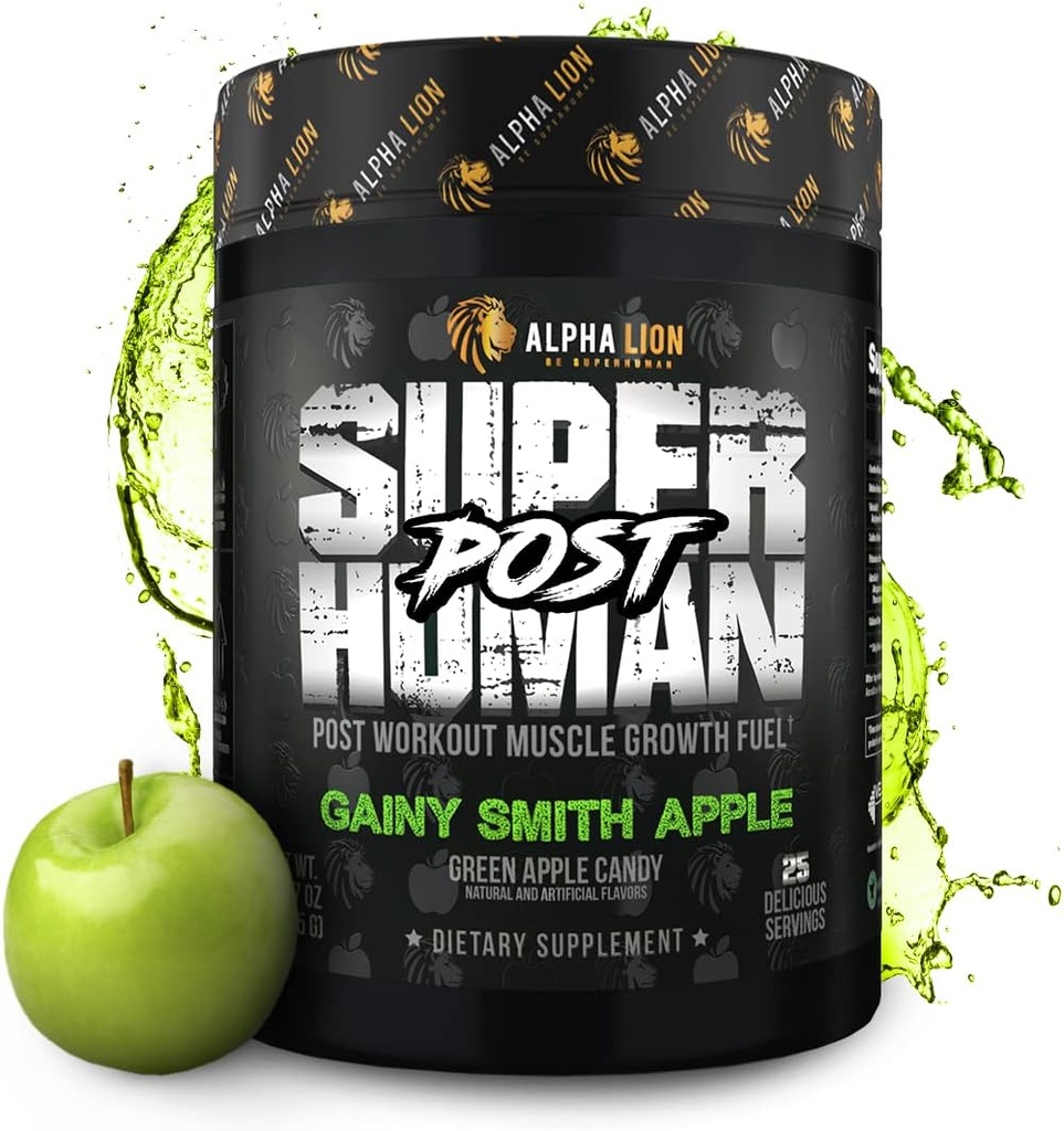 Alpha Lion Superhuman Post Workout Recovery, Muscle Builder Drink, Creatine Powder + Más para Lean Muscle Growth, Strength & Volume, Supplement for Women & Men (25 Servings, Gainy Smith Apple)