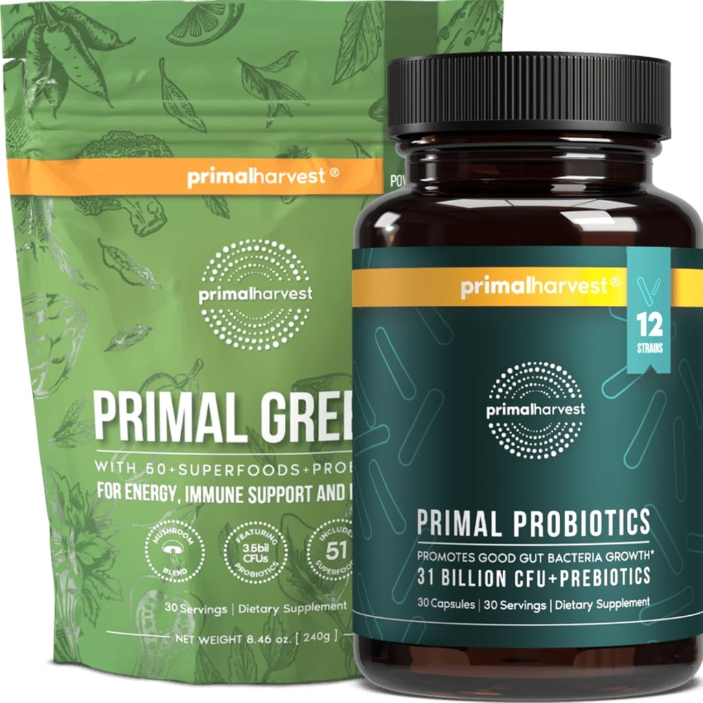 Primal Harvest Greens Powder & Primal Probiotics Suplementos Bundle